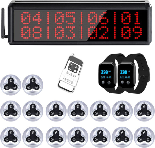 CS-400D Draadloos lokalisatiesysteem, restaurant-afstandsbediening, 1 oproepdisplay, 16 toetsen, 2 armbandontvangers, bar, café, systeem