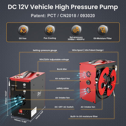 PCP Luchtcompressor – Hogedrukpomp – Air Compressor – Persluchtpomp – Drukluchtcompressor – Automatische Uitschakeling – Olievrij Met Water-Olieafscheider