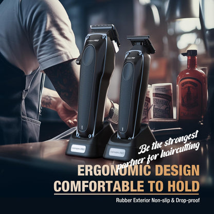 SUPRENT PRO Professionele Tondeuse voor Mannen - DLC Gecoat Mes Met Power Compensator Motor - Premium Set voor Kappers Met Oplaadbasis