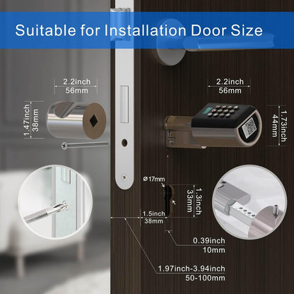 WELOCK PBL Elektronisch deurslot, deurslotcode met app, instelbare elektronische deursluitcilinder voor deurdiktes van 50-100 mm, elektronisch deurslot, huisdeur, zilver, SmartLock