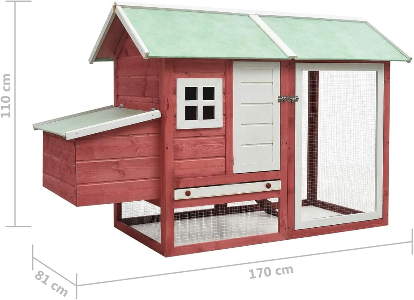 Tidyard Chicken Cage with Non-Slip Walking Board for Easy Access to Upper Floor, Weatherproof, Chicken Aviary Chicken Coop, Duck Cabinet, Red, 170 x 81 x 110 cm, Solid Wood - QUORE