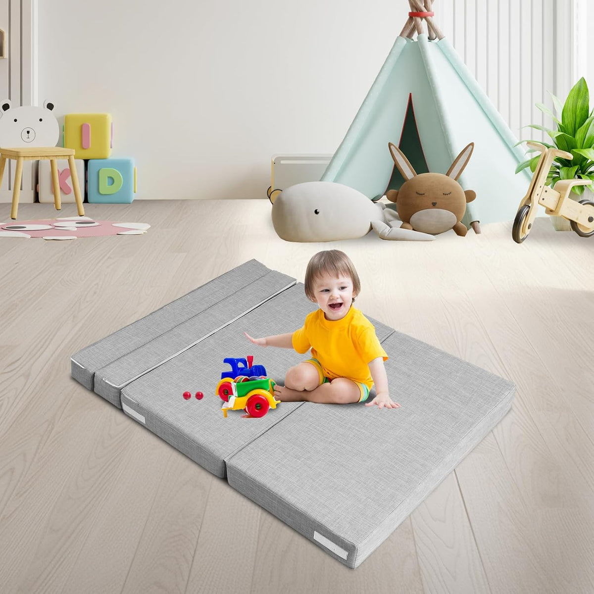 ANONER Traagschuim Uitklapbare Slaapbank met Kussen Twin Size Futon Slaapstoel voor Woonkamer Appartement (Queen, Light Grey)