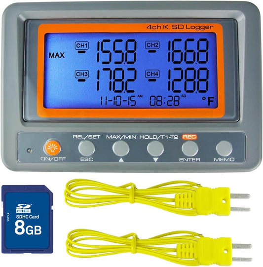 4 Kanaals K Type Thermometer Sd-kaart Datalogger Thermoelementtemperatuur Met Pieper En Led-alarm + 2 K Thermoelementsonde