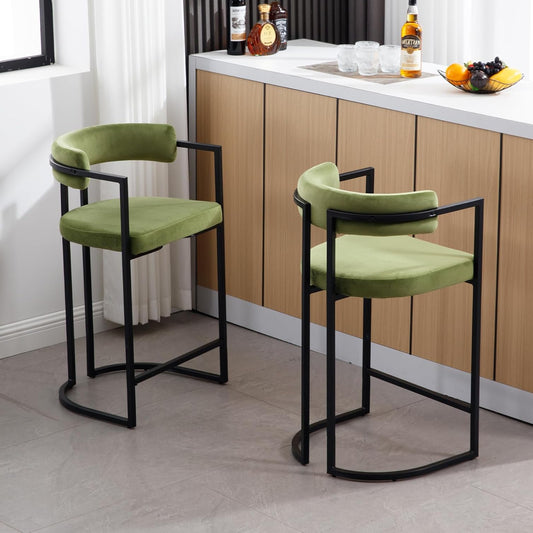 Barstoel – Barkruk – Keukenstoel – Stoel – Barkruk Set – Groen Velvet – Metalen Frame – Zithoogte 66 cm – Comfortabele Zitting - QUORE
