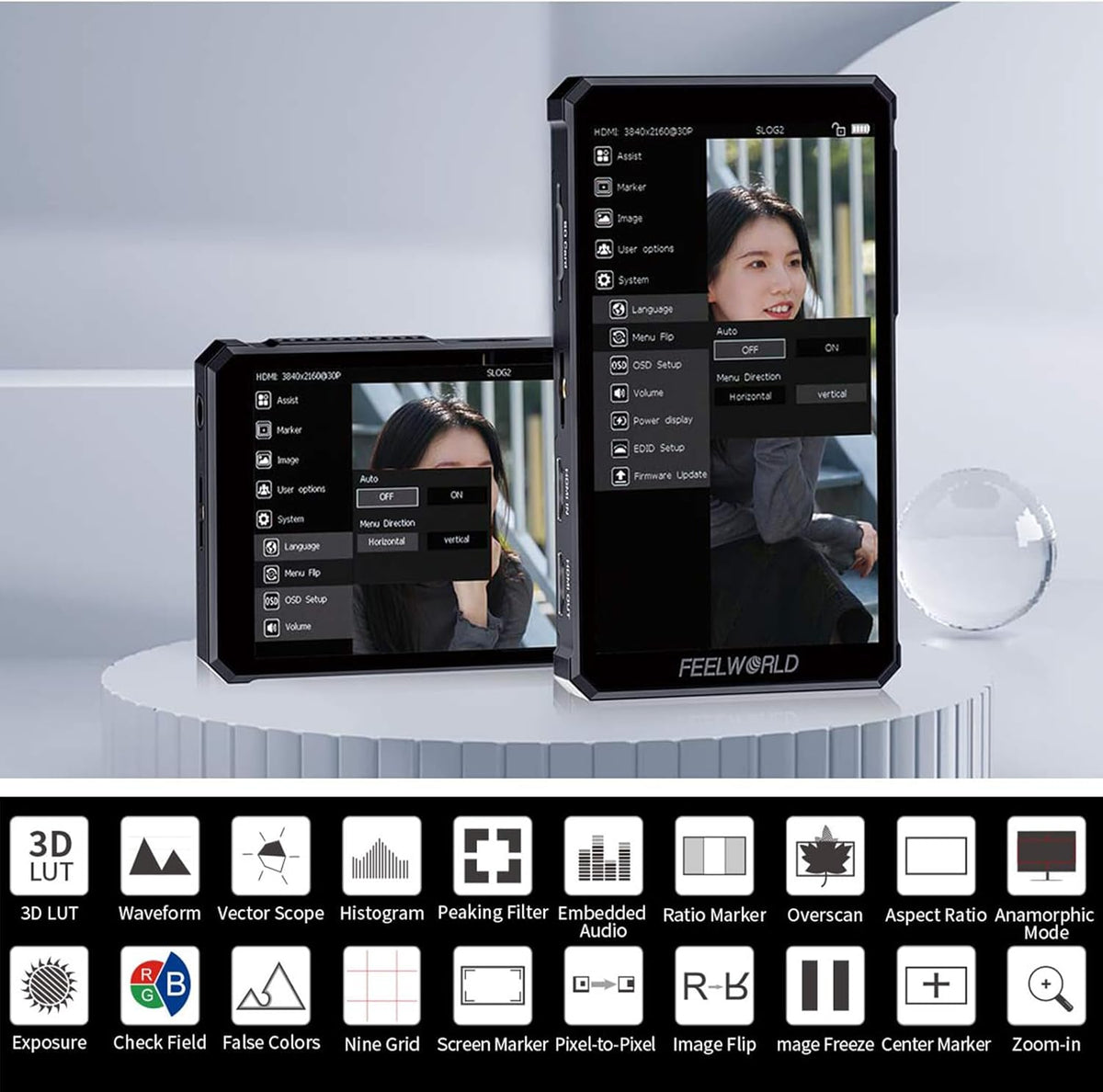 Camera-Monitor – Veldmonitor – Videoscherm – Extern Scherm – DSLR-Monitor – 5,5 Inch AMOLED-Touchscreen – HDMI 2.0