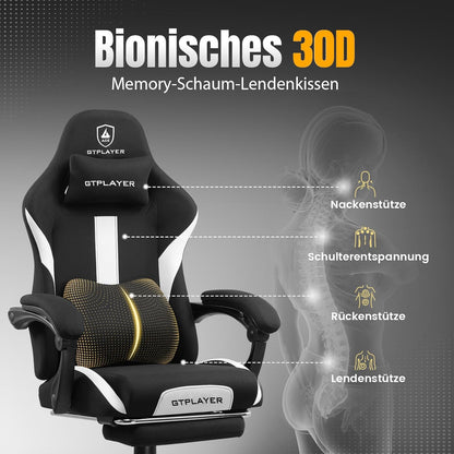 GTPLAYER Gaming Chair, Gamer Chair, Breathable Office Chair Made of High Quality Fabric, Ergonomic PC Chair, Adjustable and Swivel Office Chair with Footrest, Black - QUORE