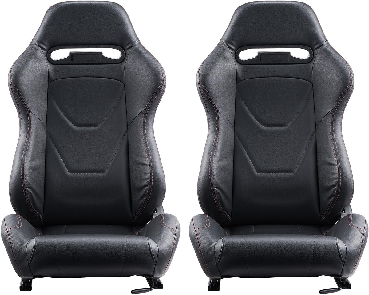 VEVOR Racestoel, 2 stuks, verstelbare racecockpit met brede hoek liggend en zeer veerkrachtig schuim, comfortabele racestoel met zacht PVC-leer en Q235B-schuif, geschikt voor raceauto's en skelters