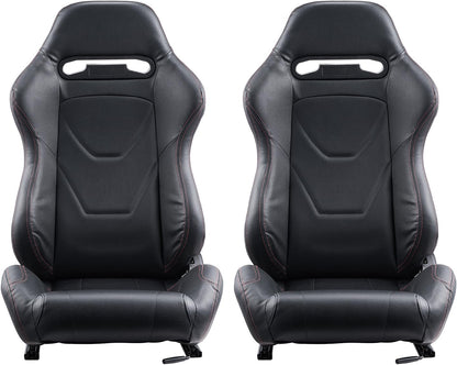 VEVOR Racestoel, 2 stuks, verstelbare racecockpit met brede hoek liggend en zeer veerkrachtig schuim, comfortabele racestoel met zacht PVC-leer en Q235B-schuif, geschikt voor raceauto's en skelters