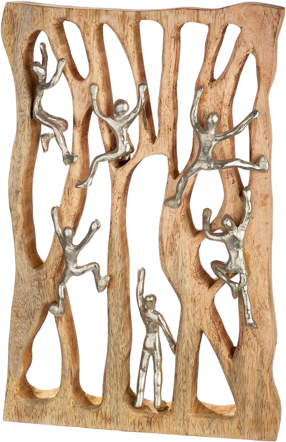 GILDE Wandobject Climbing Wall van mangohout - natuurlijke kleuren - rechthoekig - hoogte 43cm x breedte 26cm - klimmotief