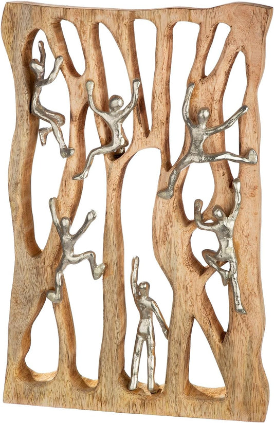 GILDE Wandobject Climbing Wall van mangohout - natuurlijke kleuren - rechthoekig - hoogte 43cm x breedte 26cm - klimmotief
