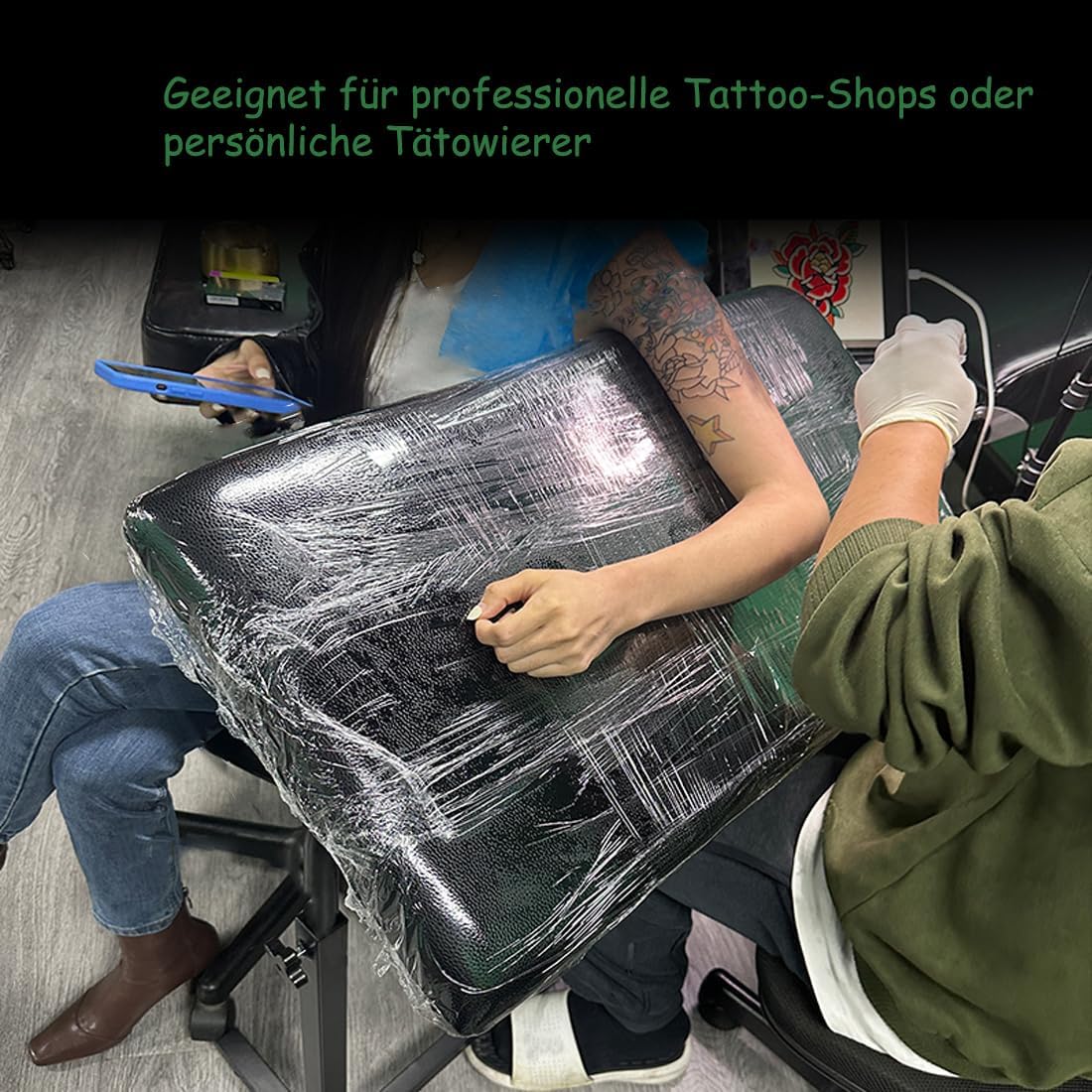 Tattoo-armleuningstandaard, in hoogte verstelbaar, tattoo-studio, groot zacht PU-lederen kussen, professionele tattoo-uitrusting, 40 x 72 x 5,6 cm