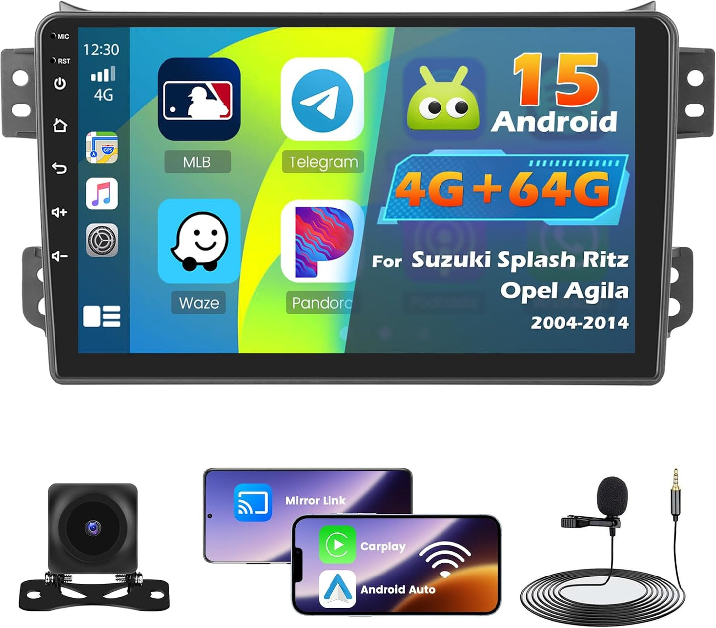 Android Autoradio – Multimedia Systeem – Navigatie Radio – Touchscreen Stereo – Draadloze CarPlay & Android Auto – 9” HD Scherm – AHD Achteruitrijcamera & GPS