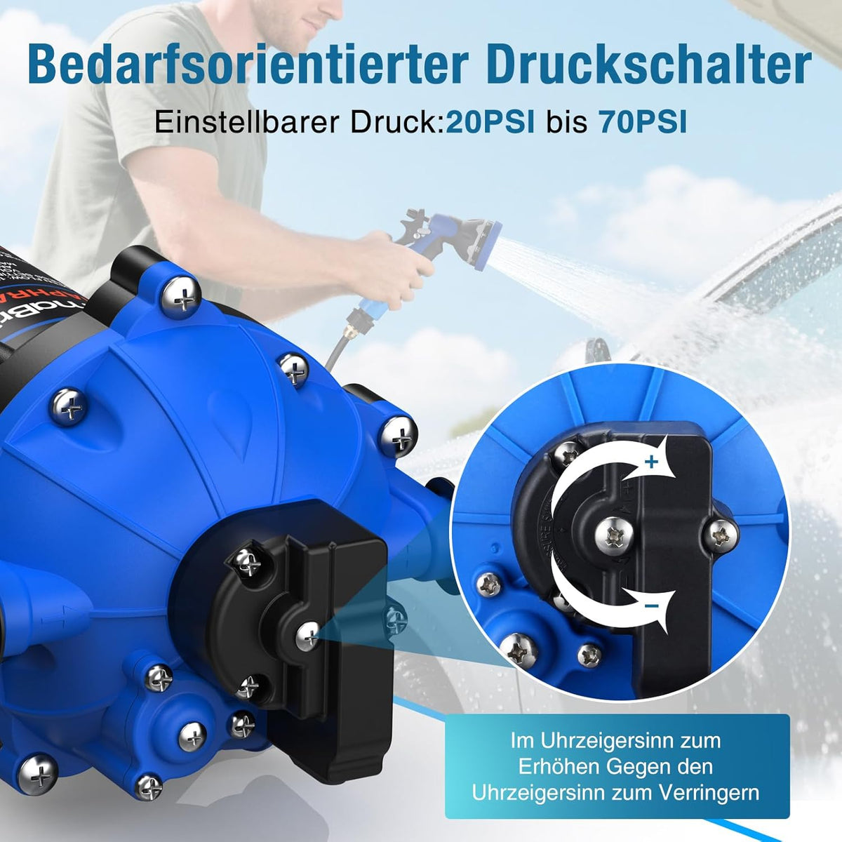 AC 220 V zelfaanzuigende drukwaterpomp, 4,5 GPM 70 PSI waterpomp, membraanpomp met drukschakelaar, caravan, voor het watersysteem, irrigatie