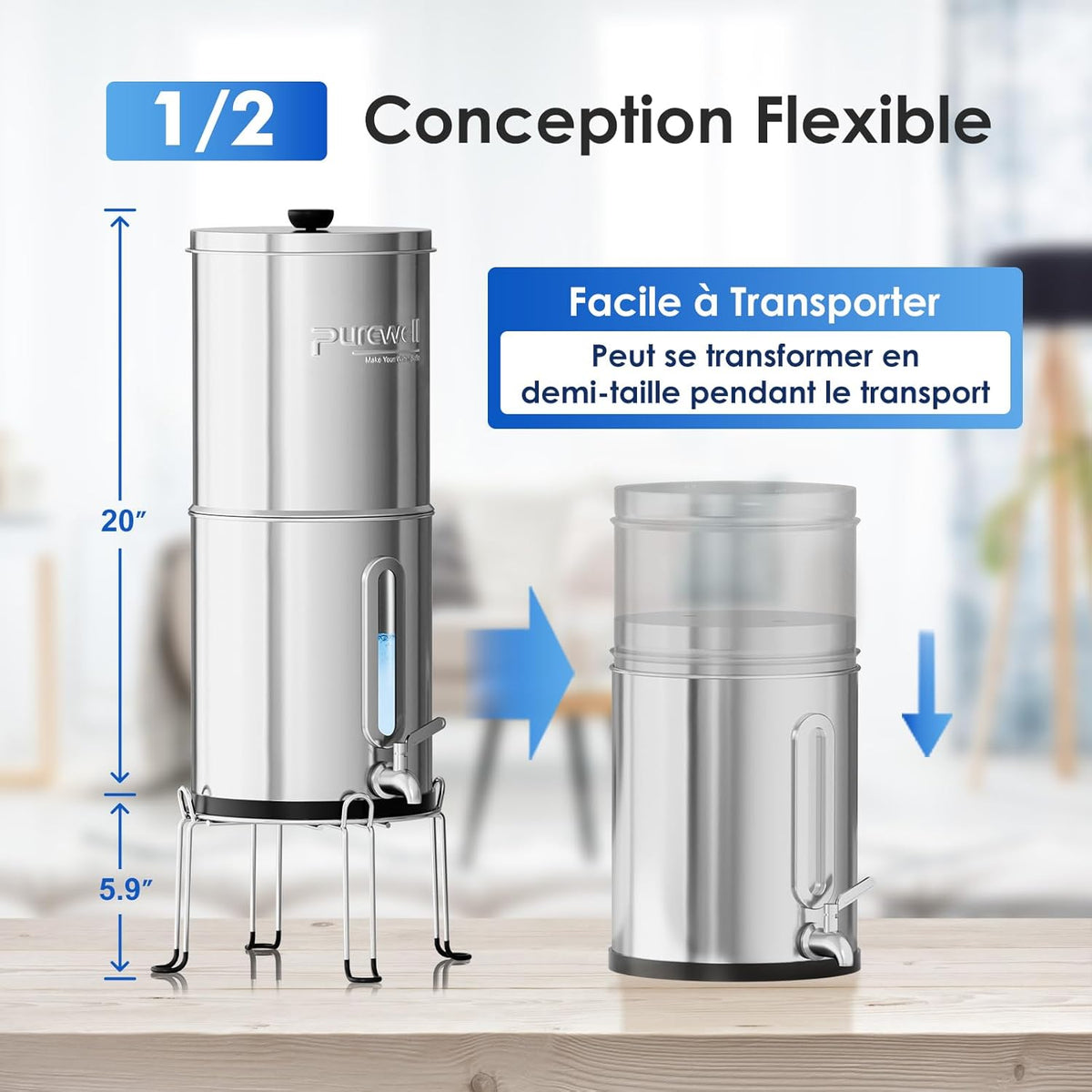 Zwaartekracht ultrafiltratie watersysteem – Waterfilter – Waterfiltersysteem – Drinkwaterfilter – Aanrechtfilter – 8,5 liter – 304 roestvrij staal