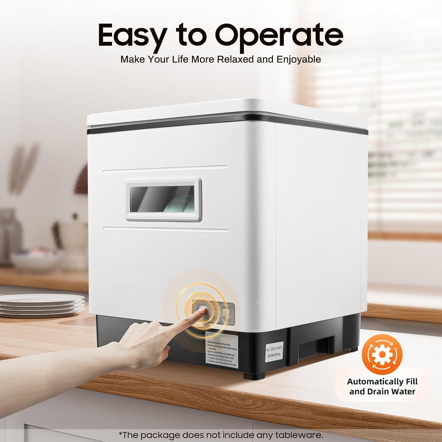 Dishwasher Kitchenette, 220 V, Mini Dishwasher without Water Connection, Stainless Steel, Table Dishwasher for Small Kitchens, 60 Litres, White