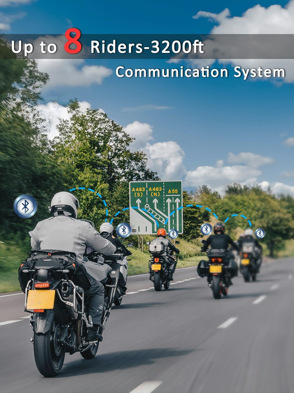 Motorfiets Bluetooth-headset【Mesh Intercom】【BT5.0 dubbele chip】 1000 M motorfiets communicatiesystemen 8 rijders motorhelm Bluetooth, CVC+DSP ruisonderdrukking muziek delen IP67 2Pack