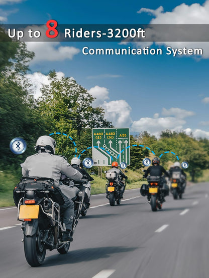 Motorfiets Bluetooth-headset【Mesh Intercom】【BT5.0 dubbele chip】 1000 M motorfiets communicatiesystemen 8 rijders motorhelm Bluetooth, CVC+DSP ruisonderdrukking muziek delen IP67 2Pack
