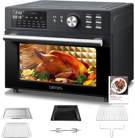 Heteluchtfriteuse 30L, 21 Programma's, XXL Oven met Luchtfriteuse, Multifunctionele Heteluchtoven, Dubbele cook, Roosteren, Drogen, 6 Accessoires met Recepten, 30℃-230℃, 1800W, NEE Draaikorf