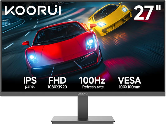 KOORUI 27 Zoll FHD(1920×1080) Monitor, IPS, 100Hz, 99% sRGB, Adaptive Sync, Blaulichtfilter, HDMI & VGA, VESA 100×100, Augenfreundlicher Bildschirm - QUORE