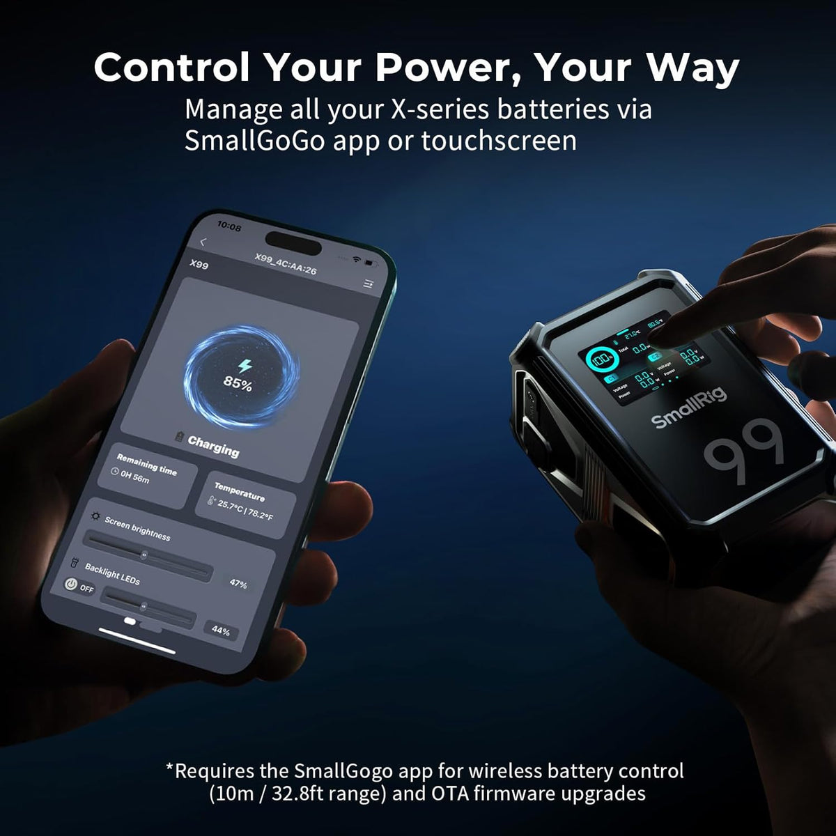 SMALLRIG V Mount Battery X99, 99Wh / 6800mAh V Mount Battery, 100W Output 2H Full Charge, Dual D-TAP, USB-C, DC Ports, APP Control, 2.0" Touchscreen, for Camera, Camcorder, Monitor, Video Light - 4984