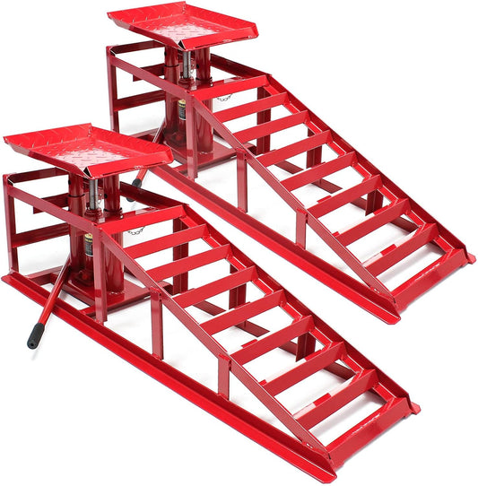 Oprijbokken met hydraulische krik – Oprijbrug – Hefbrug – Autobrug – Oprijplaat – Set van 2 – Traploos Verstelbaar Tot 30 Cm – 2000 Kg Per Blok