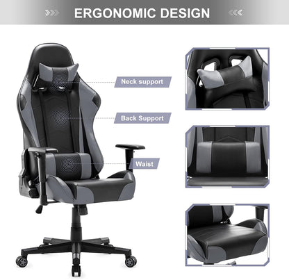 IntimaTe WM Heart Gaming stoel, ergonomische bureaustoel, verstelbare bureaustoelen, verstelbare racestoelen, pc-gamingstoel met hoge rugleuning met armen en rugsteun,52 * 54 * 14,Grijs