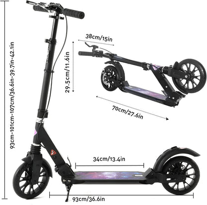 ISE Scooter van aluminium, opvouwbaar, 2 wielen, verstelbare stuurhoogte, dubbel schokabsorberend en remsysteem, groot wiel met antislipband, voor volwassenen en jongeren vanaf 12 jaar