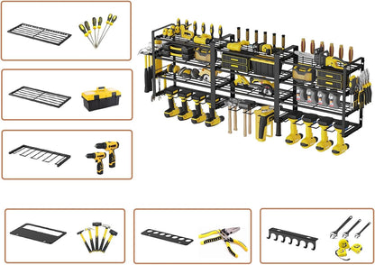 W-17 4-laags metalen heavy-duty garagegereedschap, werkplaatsschuur, organizer met 4 extra boorhouders (120 x 25 x 45 cm, 4 lagen)