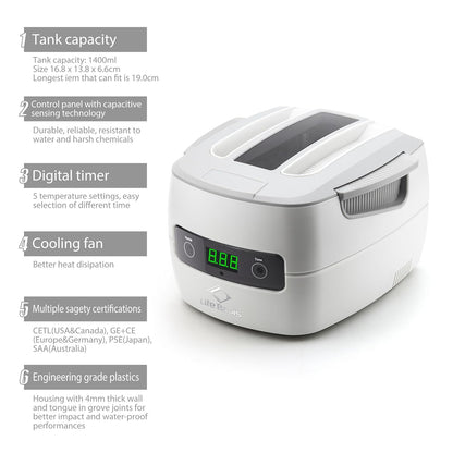 LifeBasis Professioneel ultrasoon reinigingsapparaat, brillenreinigingsapparaat met 5 tijdsinstellingen, 60 W, ultrasoon reinigingsapparaat voor sieraden, brillen, inktpatronen, gereedschap