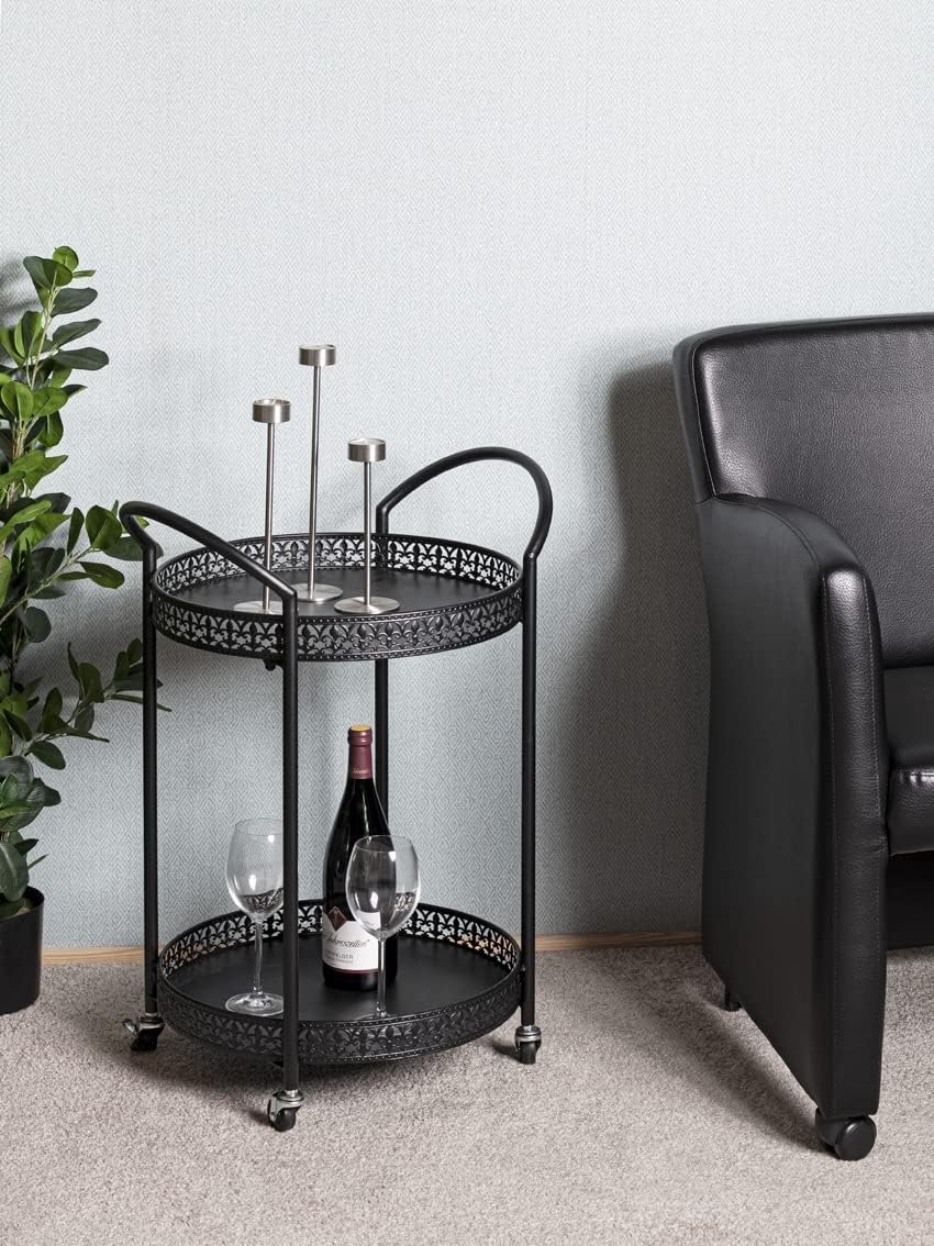 HAKU Serveerwagen zwart, metaal - Maat: B 51 cm x H 71 cm x D 42 cm, Stijl: Art Deco
