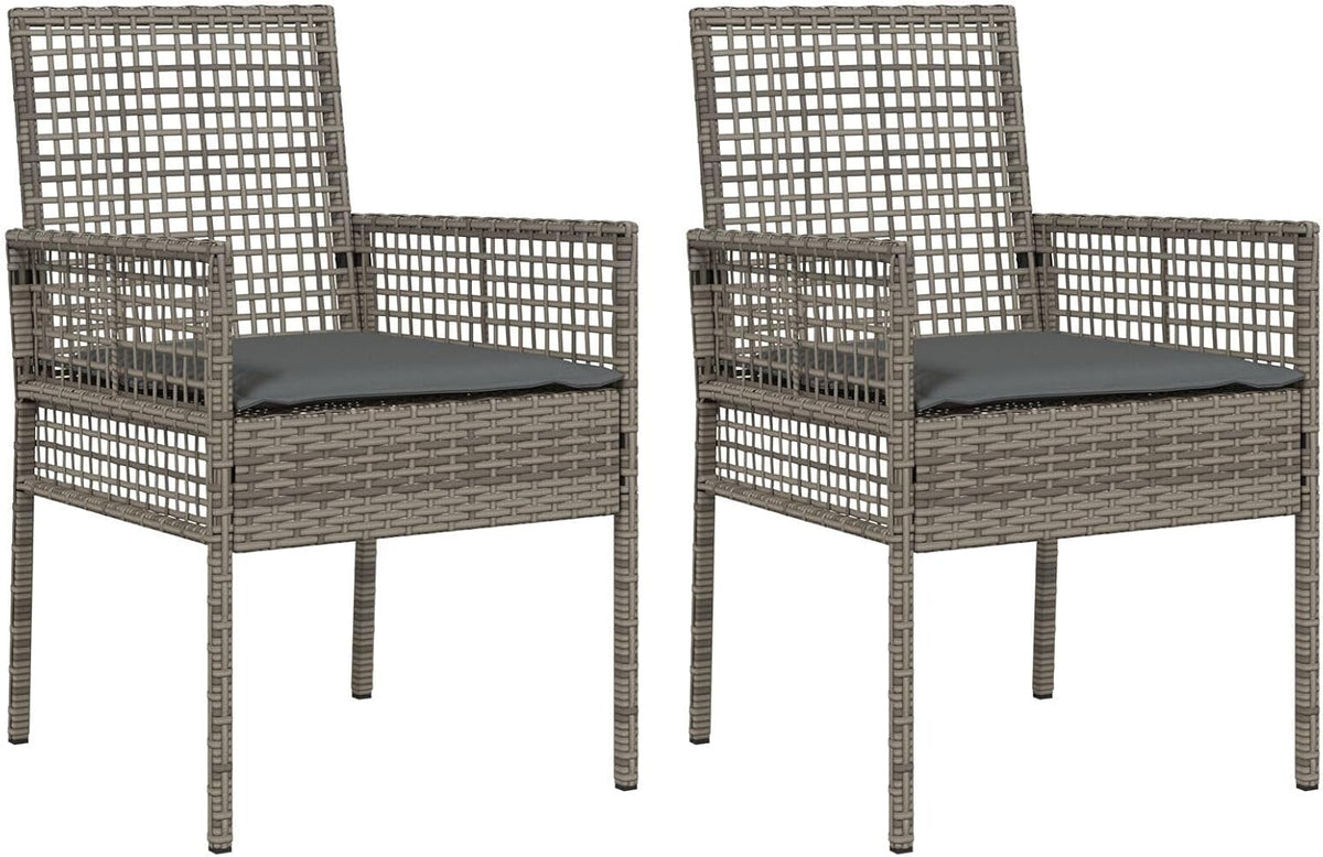 Set of 2 Garden Chairs Made of Synthetic Rattan, Grey with Cushions, Ideal for Patio and Balcony, Modern and Weatherproof Design, Robust and Comfortable Construction - QUORE