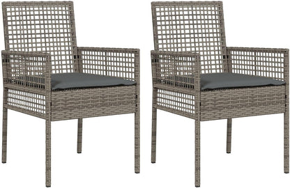 Set of 2 Garden Chairs Made of Synthetic Rattan, Grey with Cushions, Ideal for Patio and Balcony, Modern and Weatherproof Design, Robust and Comfortable Construction - QUORE