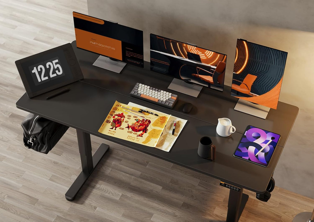 Claiks Electric Standing Desk, Height Adjustable Standing Desk, 140x60cm Sit-Stand Home Office Desk with Split Board, Black Frame/Black Top, P1.01.001 - QUORE