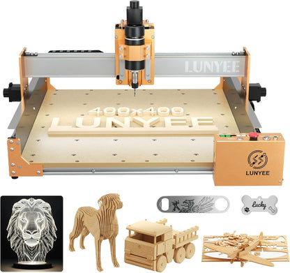 LUNYEE 4040 PRO 3-assige CNC-freesmachine met kogelschroef en stofdichte X/Y-as, GRBL-besturing, werkbereik 39 x 40 x 8 cm, voor hout