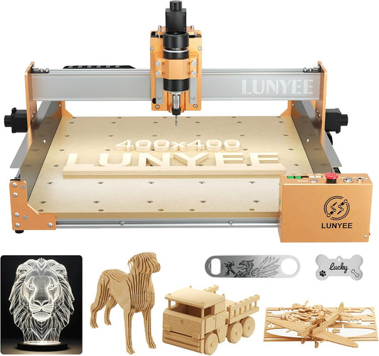 LUNYEE 4040 PRO 3-assige CNC-freesmachine met kogelschroef en stofdichte X/Y-as, GRBL-besturing, werkbereik 39 x 40 x 8 cm, voor hout