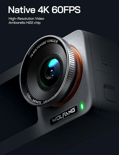 WOLFANG Seeker One White Waterdichte Actiecamera met 4K60fps Ultra HD-video, Dual Screen Kleurendisplay, 16 Voet Onder Water Camera, Live Streaming, Webcam, Stabilisatie met GO APE