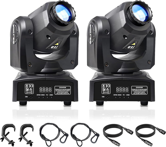 (2 PCS) LED Moving Head Light Mini 30W DJ Moving Head Gobo Light with 8 Gobos and 8 Colors, DMX and Voice Controlled Stage Strobe Spotlight for Wedding, DJ, Party, Club, Disco, Lighting - QUORE
