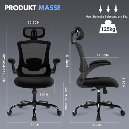 Ergonomische Bureaustoel – Office Chair – Werkstoel – Computerstoel – Desk Chair – Verstelbare Hoofdsteun en Lendensteun – Ademend Mesh Met 140 Graden Kantelfunctie