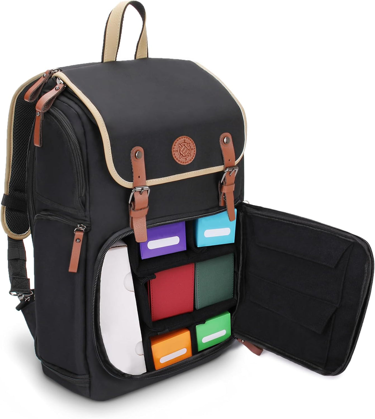 ENHANCE Designer Edition Trading Card Rugzak - MTG Deck Bag met Kaartbinder Ruimte, TCG Deck Box Opslag, Speelmat Houder - Compatibel met Magic the Gathering, Pokemon, Lorcana (Canvas Look - Zwart)