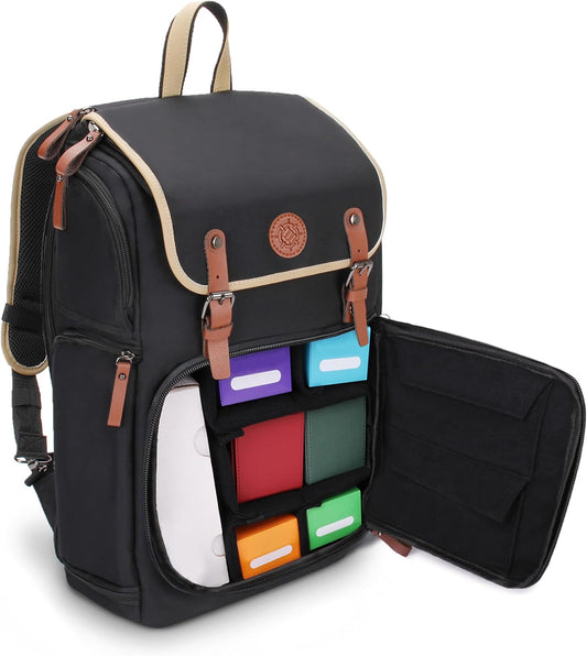 ENHANCE Designer Edition Trading Card Rugzak - MTG Deck Bag met Kaartbinder Ruimte, TCG Deck Box Opslag, Speelmat Houder - Compatibel met Magic the Gathering, Pokemon, Lorcana (Canvas Look - Zwart)