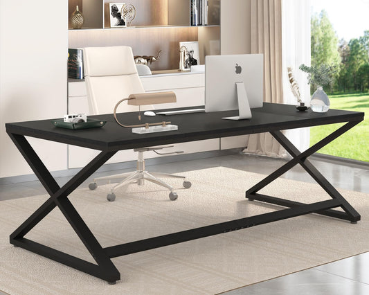 LVB Bureau, moderne grote computertafel voor thuiskantoor, houten tafel, werktafel, computertafel voor schrijven en leren in de slaapkamer, eenvoudig gamingbureau, zwart