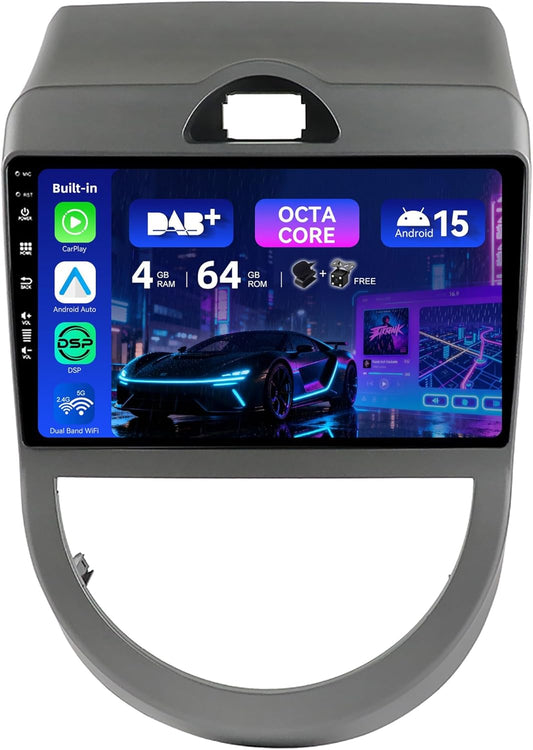 MSD Ingebouwd DAB - Autoradio Voor Kia Soul (2009-2013) | Android 15 GPS Navi Radio | CarPlay Android Auto Stuurwiel Dual-Band WiFi DSP 4G Bluetooth | MIC Camera | 4G+64G Octa-Core 2 Din 9 Inch