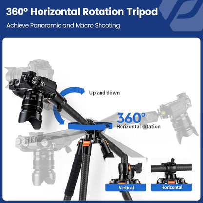 Fotopro Horizontale Camera Statief 75 Inch Koolstofvezel 360 Graden Kogelkop Quick Release Plaat DSLR Statief voor Reizen Camera Video Camcorder