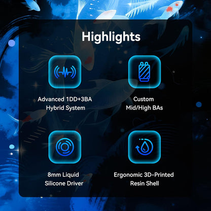 Yinyoo KBEAR SR8 IEM Oortelefoon, 1DD+3BA Hybrid Drivers In Ear Monitoren voor Muzikanten, HiFi Wired In Ear Oortelefoon Afneembare Kabel met 5N OFC, IEM's voor Gaming, Audiofiel en Live Performance