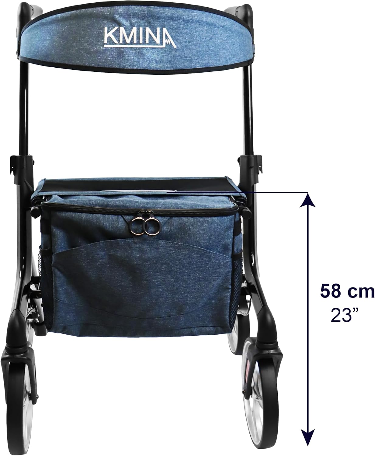 KMINA PRO - Rollator Voor Lange Mannen (1,70 Tot 2 M), Extra Hoog Met Zitje, Grote Wielen, Opvouwbaar, Large Size