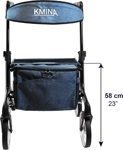 KMINA PRO - Rollator Voor Lange Mannen (1,70 Tot 2 M), Extra Hoog Met Zitje, Grote Wielen, Opvouwbaar, Large Size