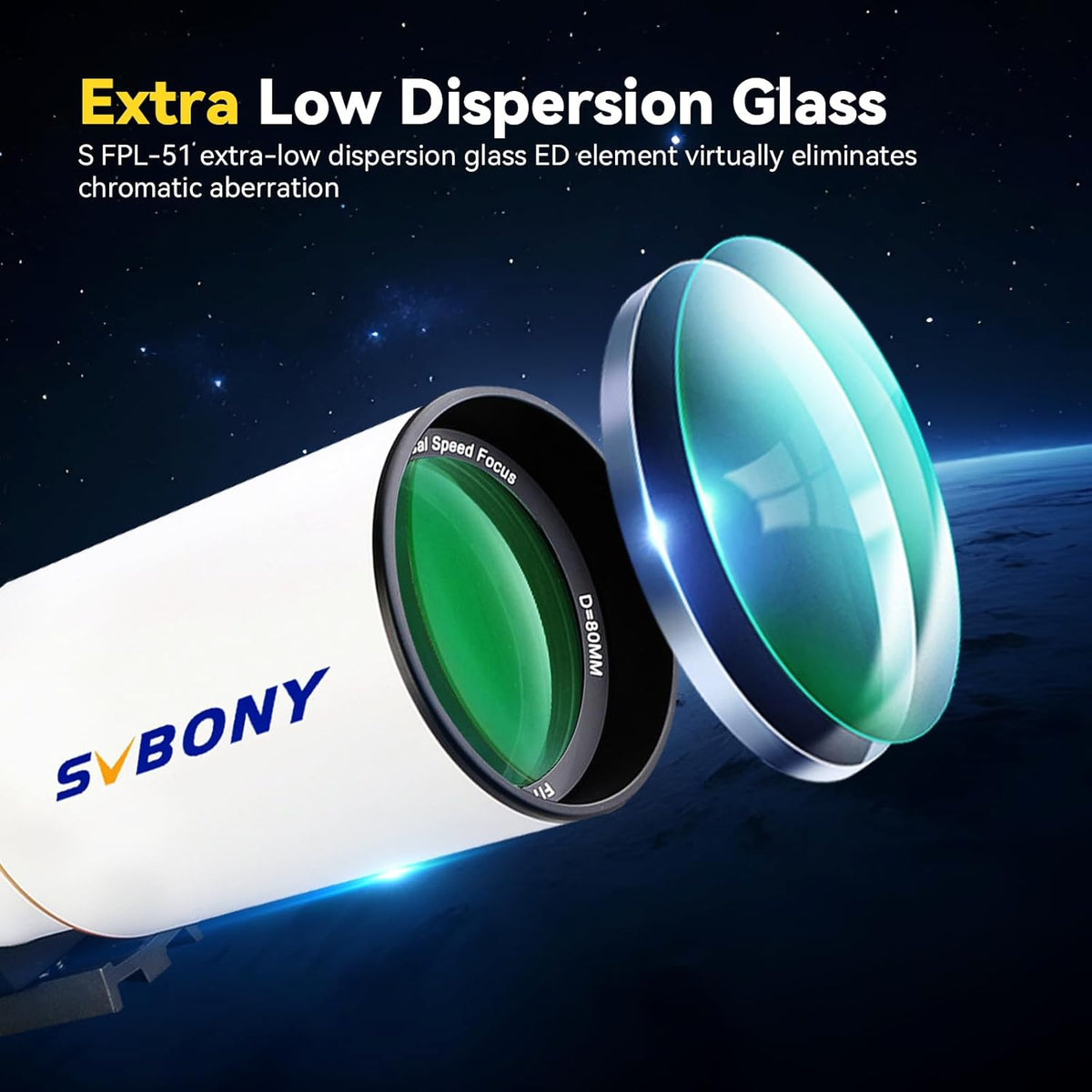 Svbony SV503 Telescope Refractor OTA, 80F7 Double ED Optical Tube Constructions Ultra Low Spread, with Dual Speed Focuser for Deep Sky Astrophotography Visual Astronomy - QUORE