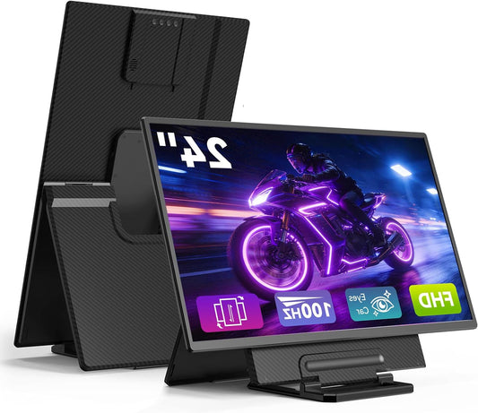 Large Portable Monitor, 61 cm (24 inches), 1080P, FHD, 100Hz, Travel Monitor, 125% sRGB IPS, Laptop Extension, VESA Compatible, Detachable Height Adjustable Stand with USB-C - QUORE