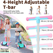 BELEEV Scooter voor kinderen van 3-12 jaar met lichtgevende wielen en deck, 3-wielige opvouwbare scooter voor peuters, meisjes, jongens, 4 verstelbare hoogte, antislippatroondek, lichtgewicht scooter