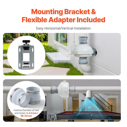 VEVOR 98-114 mm Radon Ventilatorinstallatiekit, 260 CFM Radon-reductie ventilatorsysteemkit met 2 koppelingen, drukweergave, inline kanaalventilator, afvoerventilator voor ventilatie binnen en buiten
